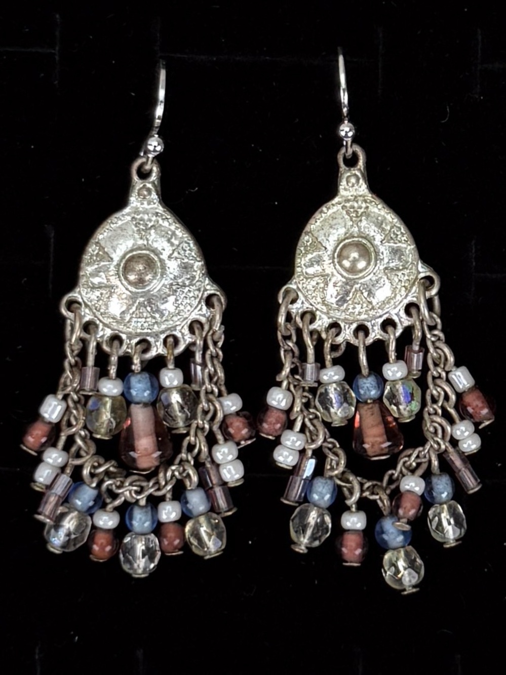 Stunning Silvertone colored beaded chandelier pierced earrings